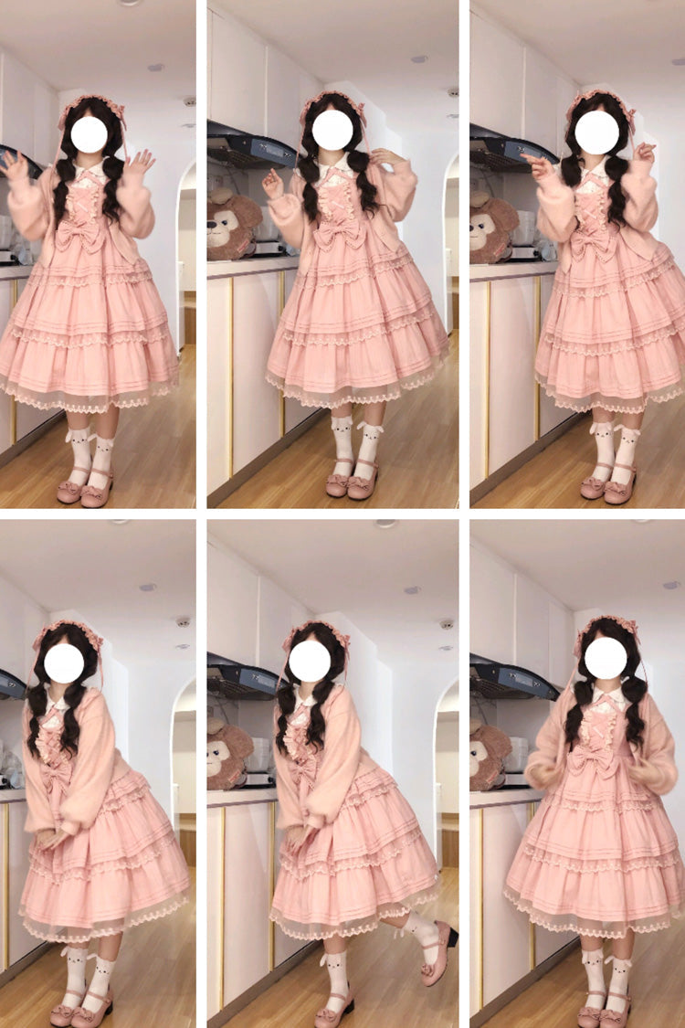 Lolita Jumper Skirt - First Love Triple-layered, Pink, Bow Detail, Lace Trim, Ruffled - additional product view 3