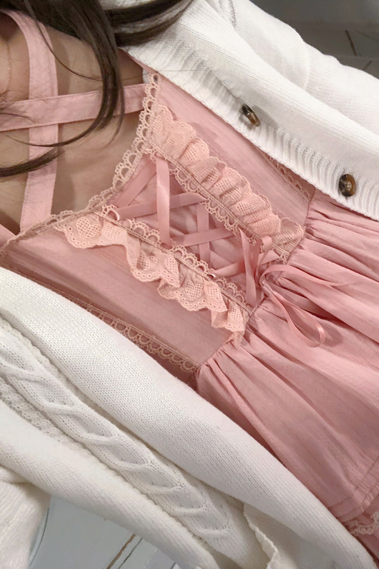 Lolita Jumper Skirt - First Love Triple-layered, Pink, Bow Detail, Lace Trim, Ruffled - additional product view 4