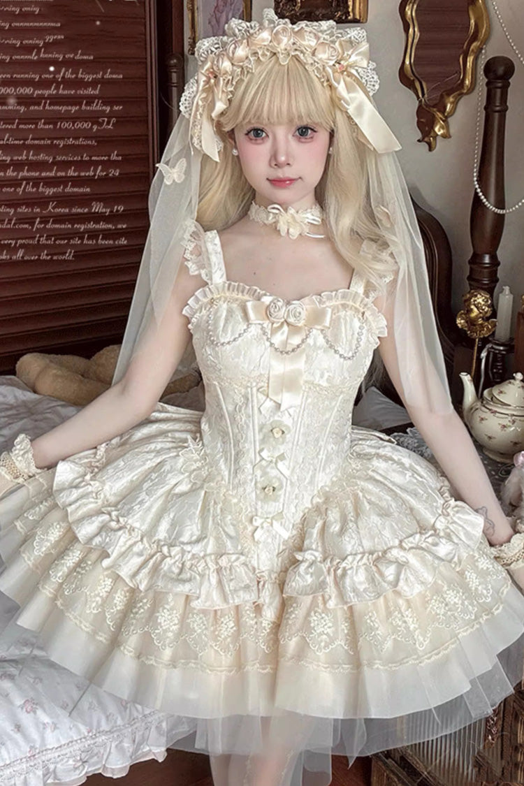 Lolita Jumper Skirt - Fleeting Light And Shallow Dream, Ivory, Sweet Style, Bow Detail - additional product view 2
