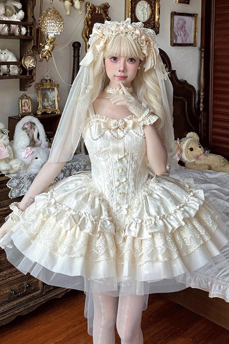 Lolita Jumper Skirt - Fleeting Light And Shallow Dream, Ivory, Sweet Style, Bow Detail - additional product view 3