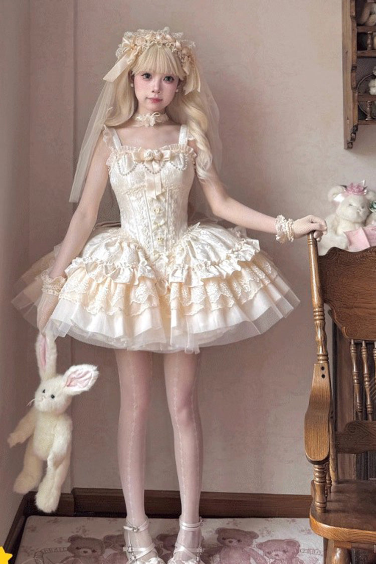Lolita Jumper Skirt - Fleeting Light And Shallow Dream, Ivory, Sweet Style, Bow Detail - additional product view 4