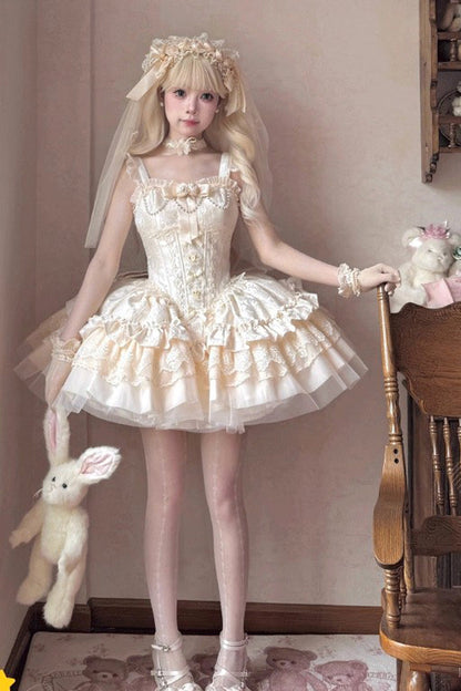 Lolita Jumper Skirt - Fleeting Light And Shallow Dream, Ivory, Sweet Style, Bow Detail - additional product view 4