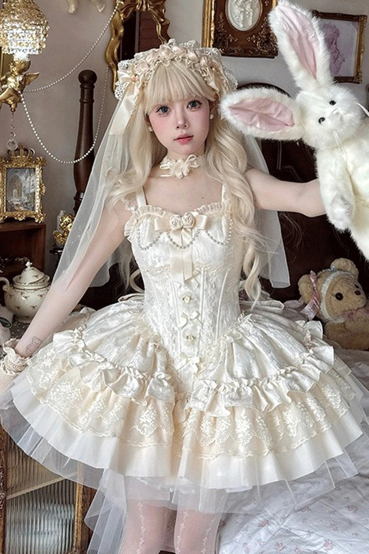 Lolita Jumper Skirt - Fleeting Light And Shallow Dream, Ivory, Sweet Style, Bow Detail - main product image