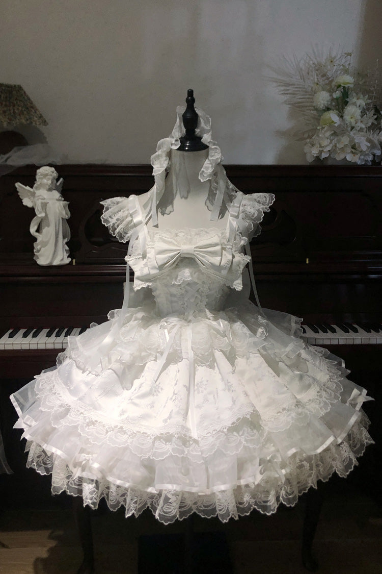 Lolita Jumper Skirt - Fleishi Island, White, Ballet-Inspired Style, Bow Detail, Lace Trim - additional product view 3
