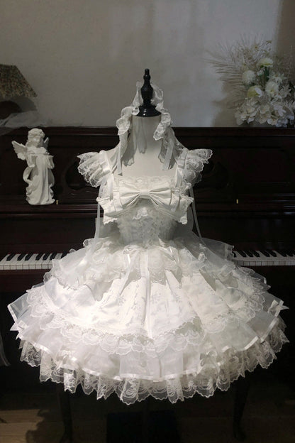 Lolita Jumper Skirt - Fleishi Island, White, Ballet-Inspired Style, Bow Detail, Lace Trim - additional product view 3