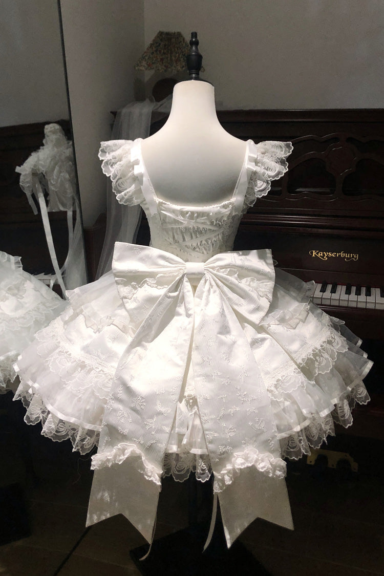 Lolita Jumper Skirt - Fleishi Island, White, Ballet-Inspired Style, Bow Detail, Lace Trim - additional product view 4