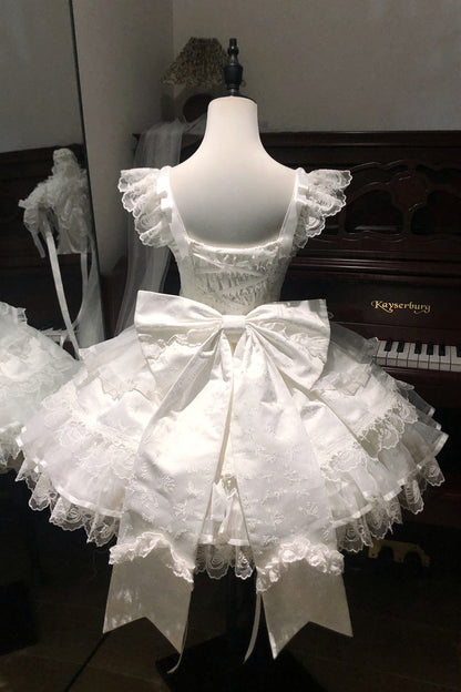 Lolita Jumper Skirt - Fleishi Island, White, Ballet-Inspired Style, Bow Detail, Lace Trim - additional product view 4