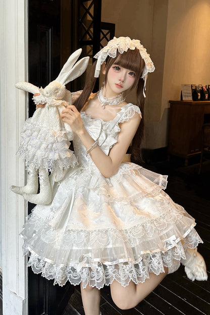 Lolita Jumper Skirt - Fleishi Island, White, Ballet-Inspired Style, Bow Detail, Lace Trim - additional product view 5