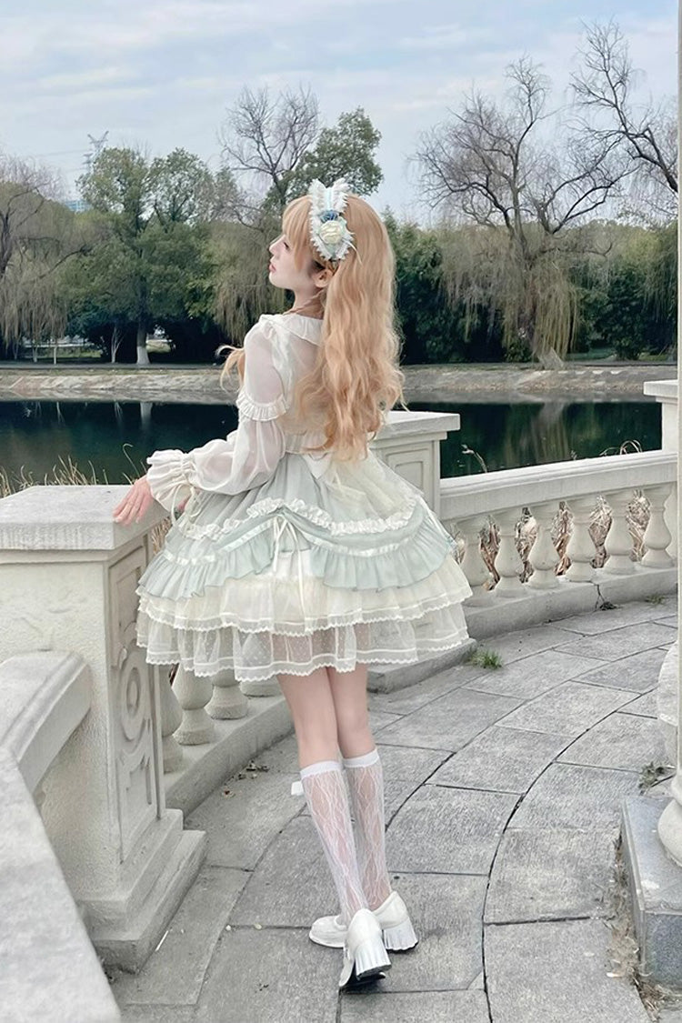 Lolita Jumper Skirt - Floating Light Dance Multi-layer, Green, Lace Trim, Ruffled - additional product view 7