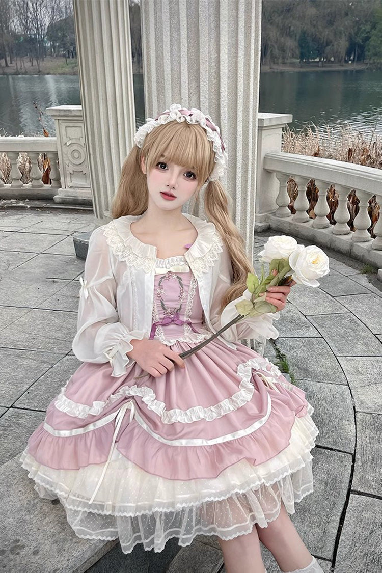 Lolita Jumper Skirt - Floating Light Dance Multi-layer, Pink, Sweet Style, Bow Detail - additional product view 3