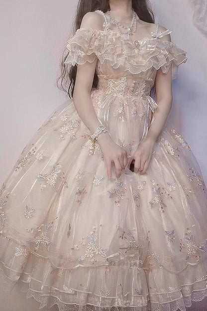 Lolita Jumper Skirt - Flora, Ivory, Ruffled, Embroidered, Layered - additional product view 3