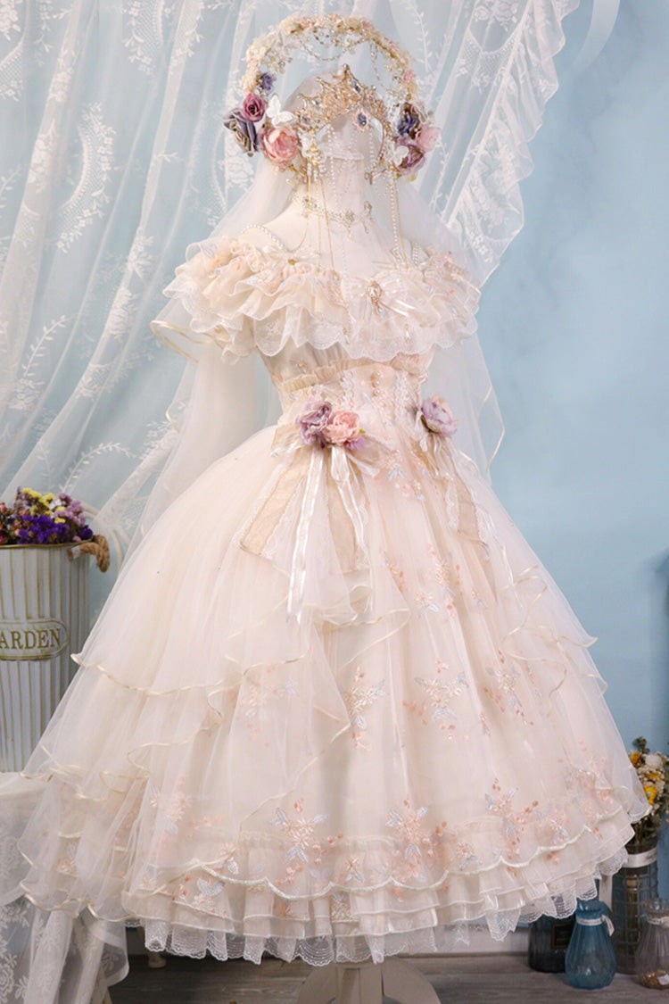 Lolita Jumper Skirt - Flora, Ivory, Ruffled, Embroidered, Layered - main product image