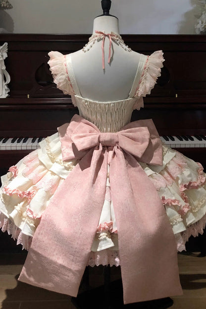 Lolita Jumper Skirt - Floral Bell Dream, 2 Colors, Square Collar, Layered, Lace-Up - additional product view 3