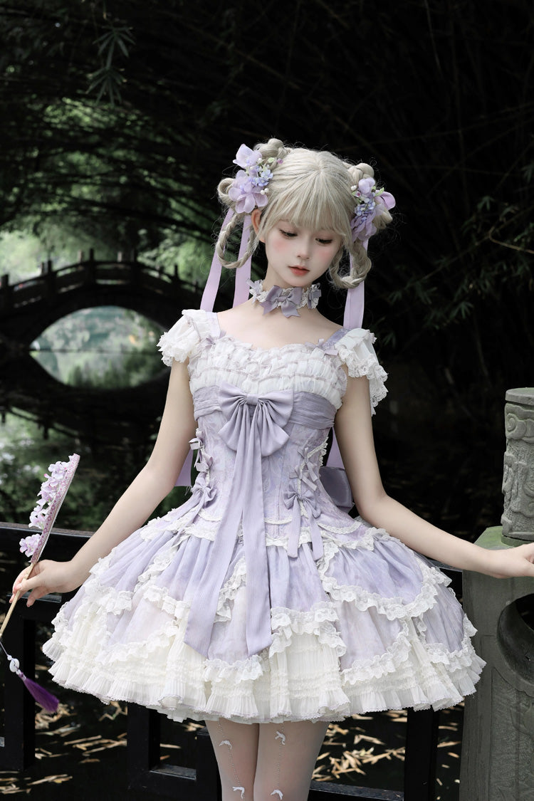 Lolita Jumper Skirt - Floral Dream, Purple, Ruffled, Embroidered, Layered - additional product view 2