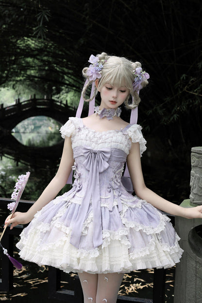 Lolita Jumper Skirt - Floral Dream, Purple, Ruffled, Embroidered, Layered - additional product view 2