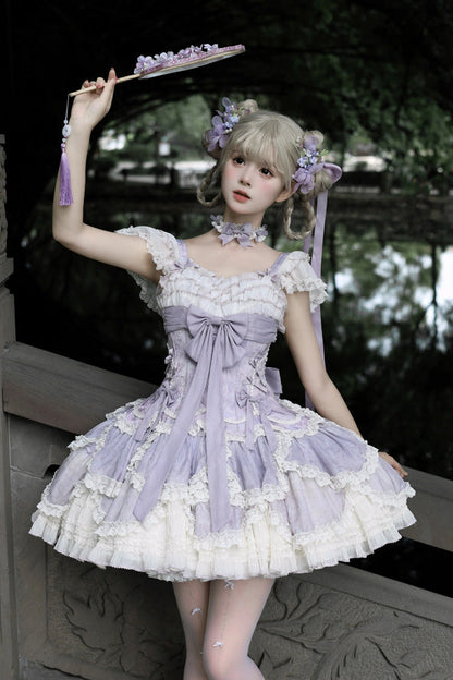 Lolita Jumper Skirt - Floral Dream, Purple, Ruffled, Embroidered, Layered - additional product view 3