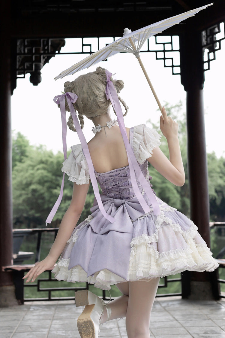 Lolita Jumper Skirt - Floral Dream, Purple, Ruffled, Embroidered, Layered - additional product view 4