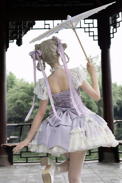 Lolita Jumper Skirt - Floral Dream, Purple, Ruffled, Embroidered, Layered - additional product view 4