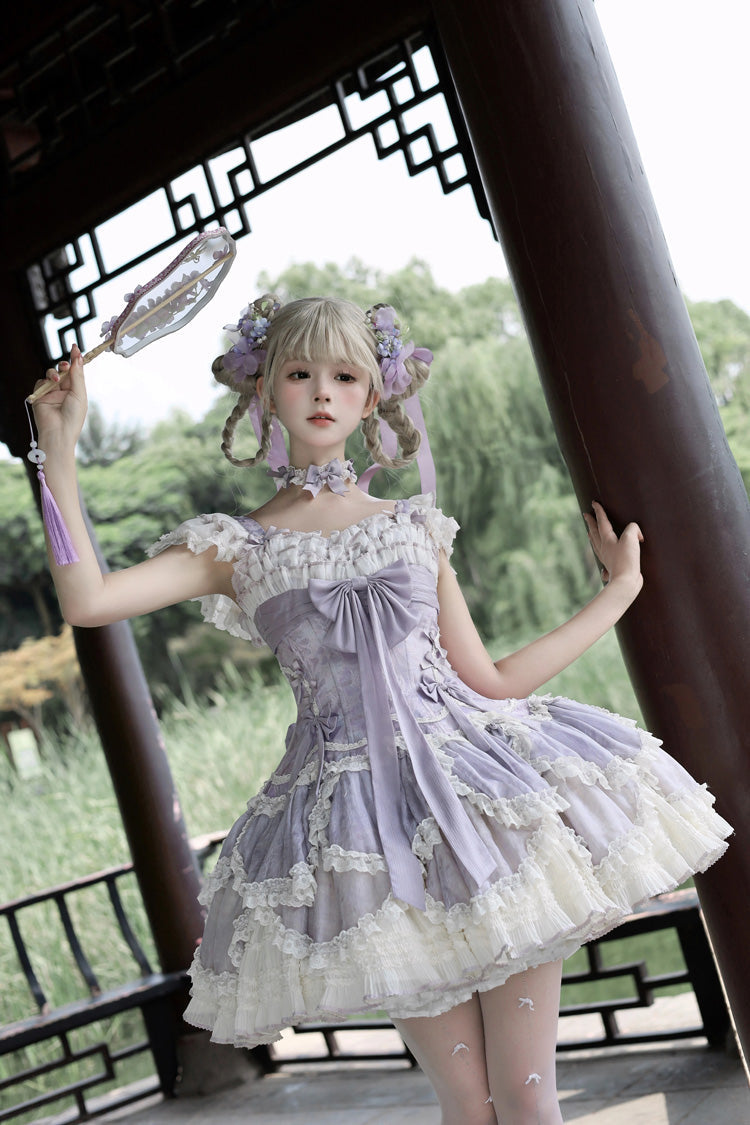 Lolita Jumper Skirt - Floral Dream, Purple, Ruffled, Embroidered, Layered - additional product view 5