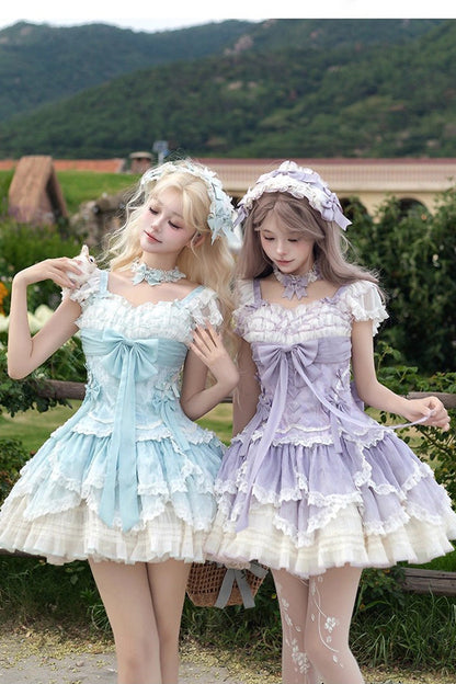 Lolita Jumper Skirt - Floral Dream, Purple, Ruffled, Embroidered, Layered - additional product view 6