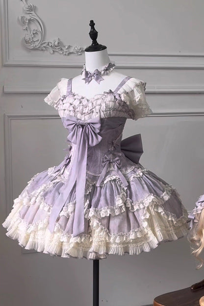 Lolita Jumper Skirt - Floral Dream, Purple, Ruffled, Embroidered, Layered - additional product view 10