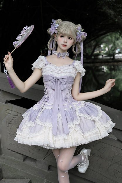 Lolita Jumper Skirt - Floral Dream, Purple, Ruffled, Embroidered, Layered - main product image
