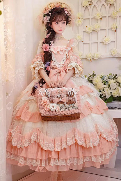 Lolita Jumper Skirt - Floral Garden, Pink, Square Collar, Plus Size, Bow Detail - additional product view 2