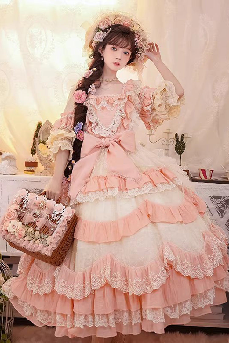 Lolita Jumper Skirt - Floral Garden, Pink, Square Collar, Plus Size, Bow Detail - additional product view 3