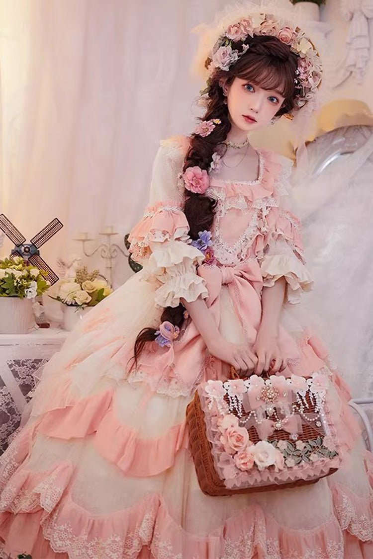 Lolita Jumper Skirt - Floral Garden, Pink, Square Collar, Plus Size, Bow Detail - additional product view 4