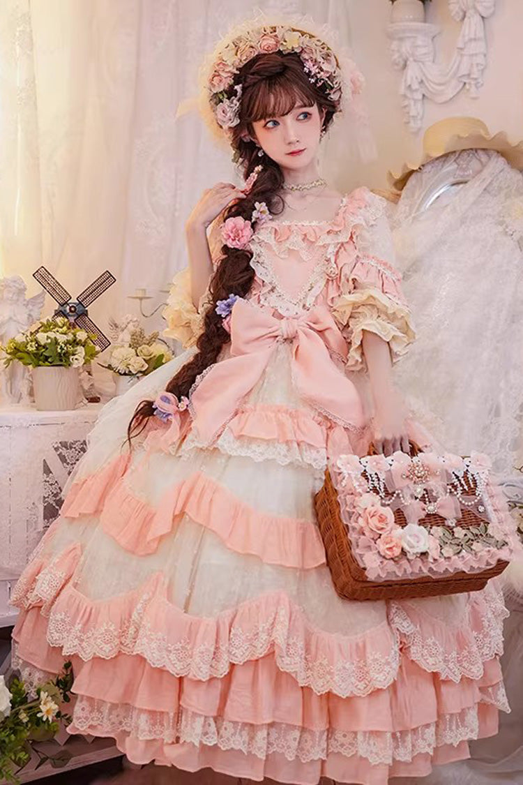 Lolita Jumper Skirt - Floral Garden, Pink, Square Collar, Plus Size, Bow Detail - additional product view 5