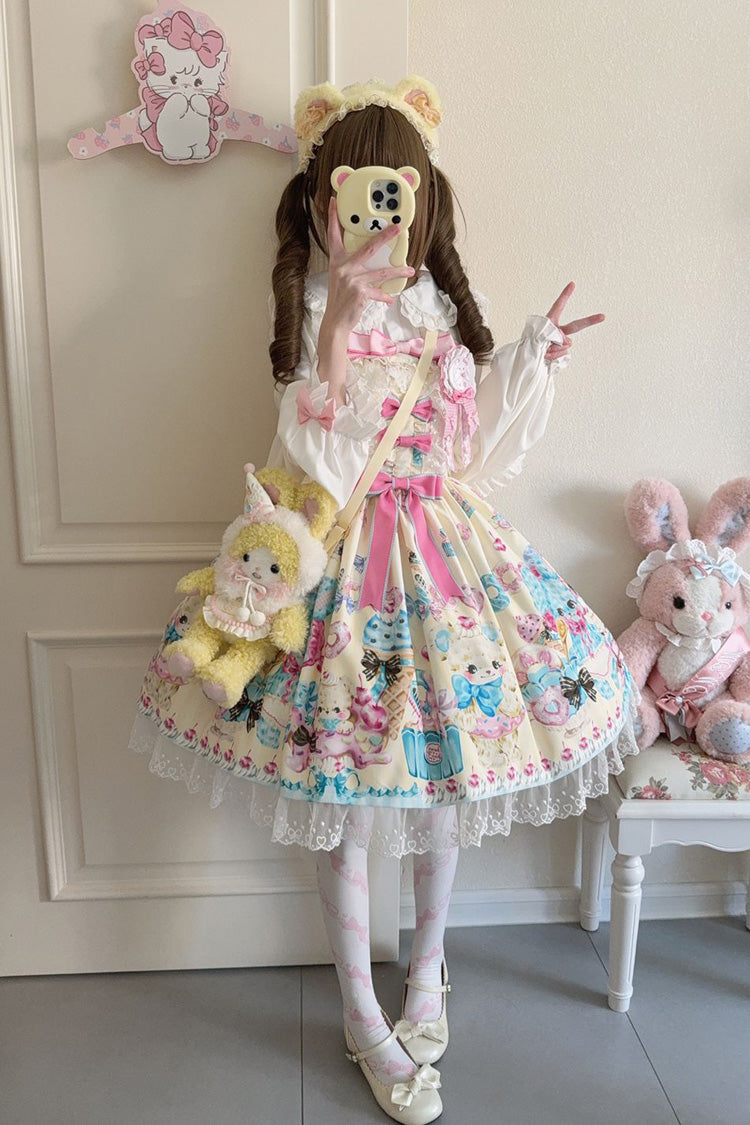 Lolita Jumper Skirt - Floral Whisper, Yellow, Ruffled, Printed, Sweet Style - additional product view 4