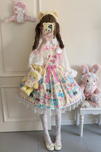 Lolita Jumper Skirt - Floral Whisper, Yellow, Ruffled, Printed, Sweet Style - additional product view 5