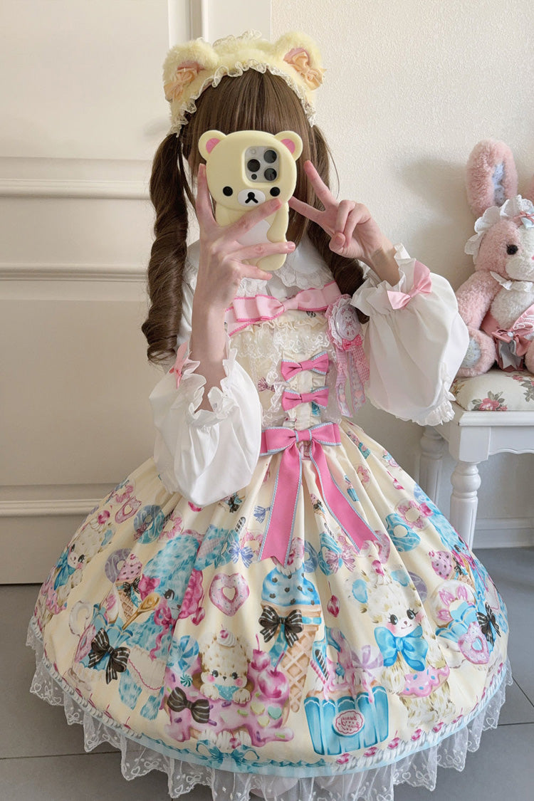 Lolita Jumper Skirt - Floral Whisper, Yellow, Ruffled, Printed, Sweet Style - additional product view 6