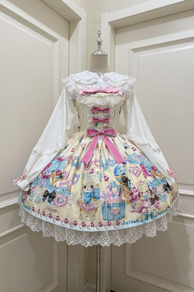Lolita Jumper Skirt - Floral Whisper, Yellow, Ruffled, Printed, Sweet Style - main product image