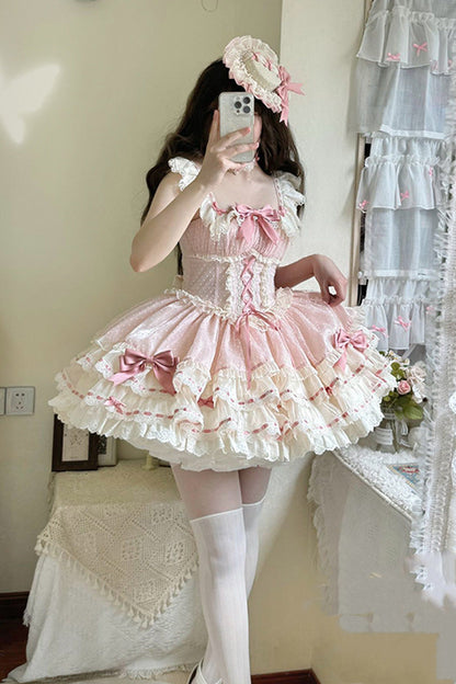 Lolita Jumper Skirt - Flory Butterfly, Pink, Lace-Up, Sweet Style, Ballet-Inspired Style - additional product view 12