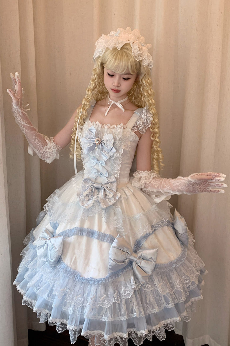 Lolita Jumper Skirt - Flower Dream Isle, 2 Colors, Square Collar, Ruffled, Layered - additional product view 4