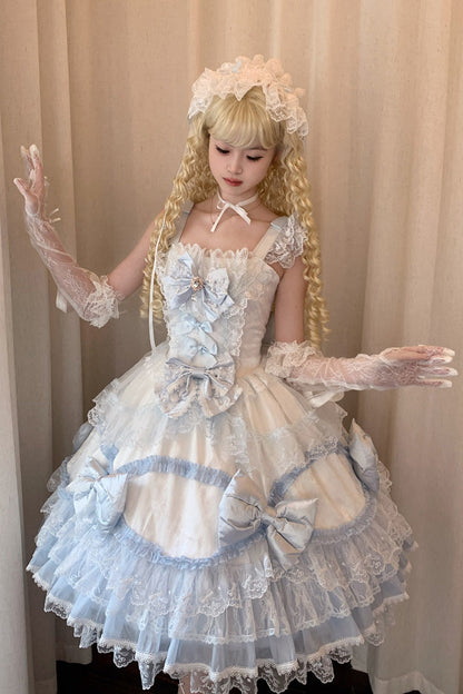 Lolita Jumper Skirt - Flower Dream Isle, 2 Colors, Square Collar, Ruffled, Layered - additional product view 4