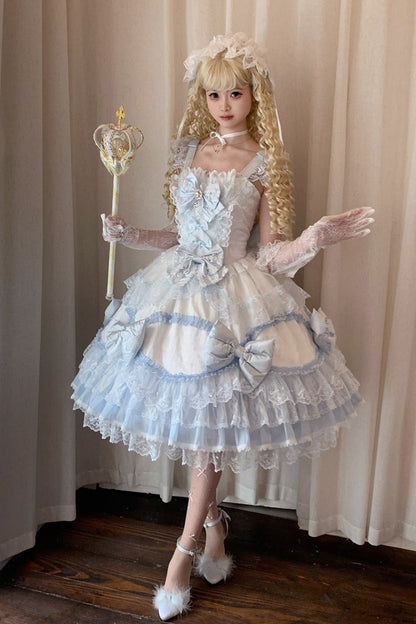 Lolita Jumper Skirt - Flower Dream Isle, 2 Colors, Square Collar, Ruffled, Layered - additional product view 5