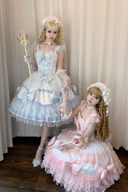 Lolita Jumper Skirt - Flower Dream Isle, 2 Colors, Square Collar, Ruffled, Layered - additional product view 6