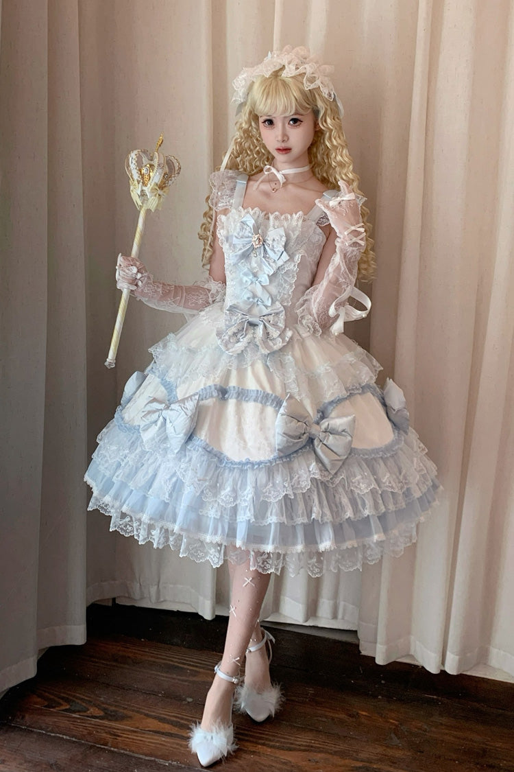 Lolita Jumper Skirt - Flower Dream Isle, 2 Colors, Square Collar, Ruffled, Layered - main product image