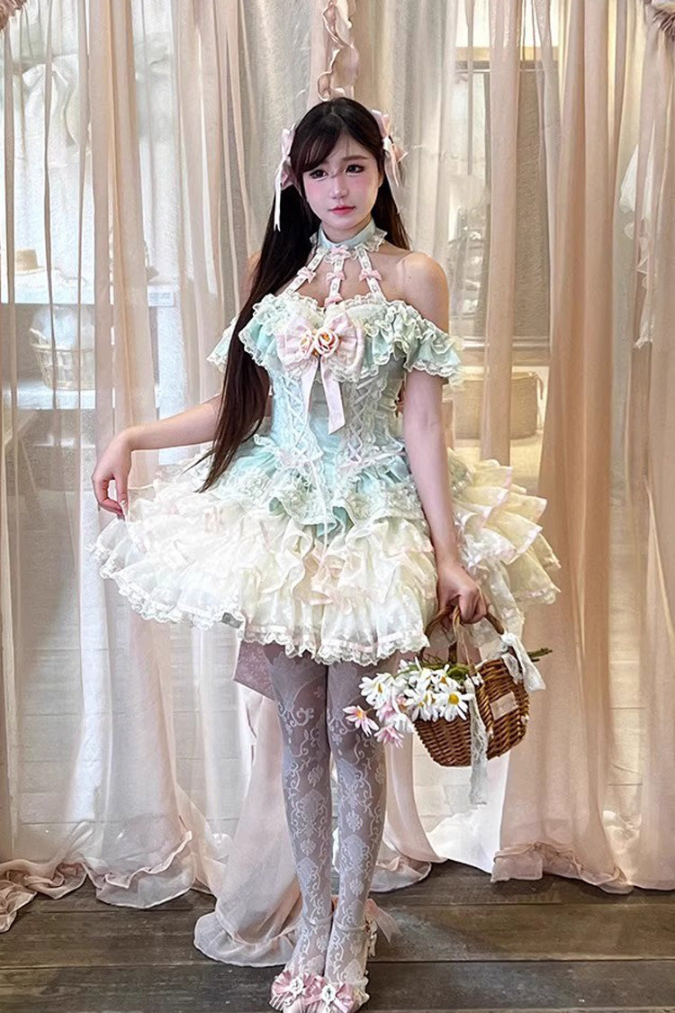 Lolita Jumper Skirt - Flower Language Of Eros, Green, Lace-Up, Halterneck, Sweet Style - additional product view 2