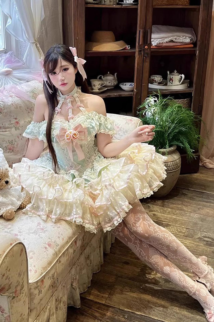 Lolita Jumper Skirt - Flower Language Of Eros, Green, Lace-Up, Halterneck, Sweet Style - additional product view 5