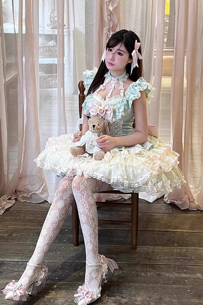 Lolita Jumper Skirt - Flower Language Of Eros, Green, Lace-Up, Halterneck, Sweet Style - additional product view 6