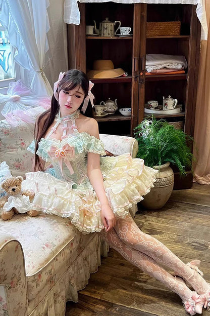 Lolita Jumper Skirt - Flower Language Of Eros, Green, Lace-Up, Halterneck, Sweet Style - additional product view 8
