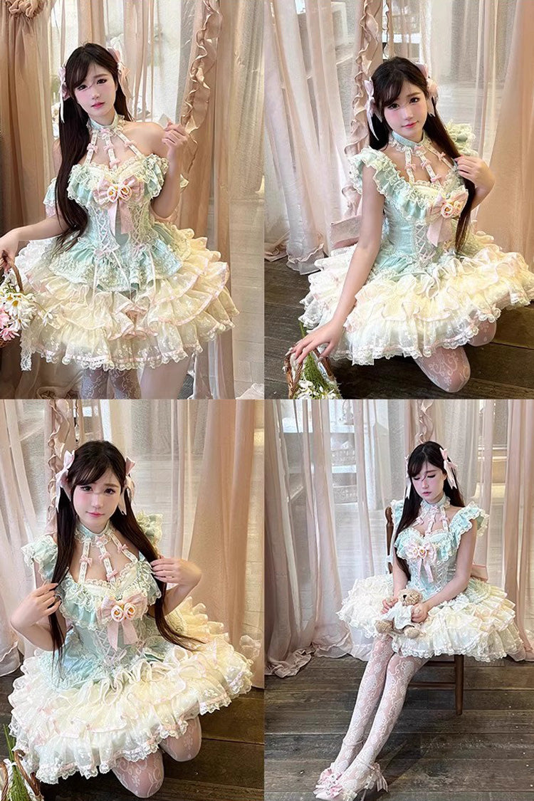 Lolita Jumper Skirt - Flower Language Of Eros, Green, Lace-Up, Halterneck, Sweet Style - additional product view 9