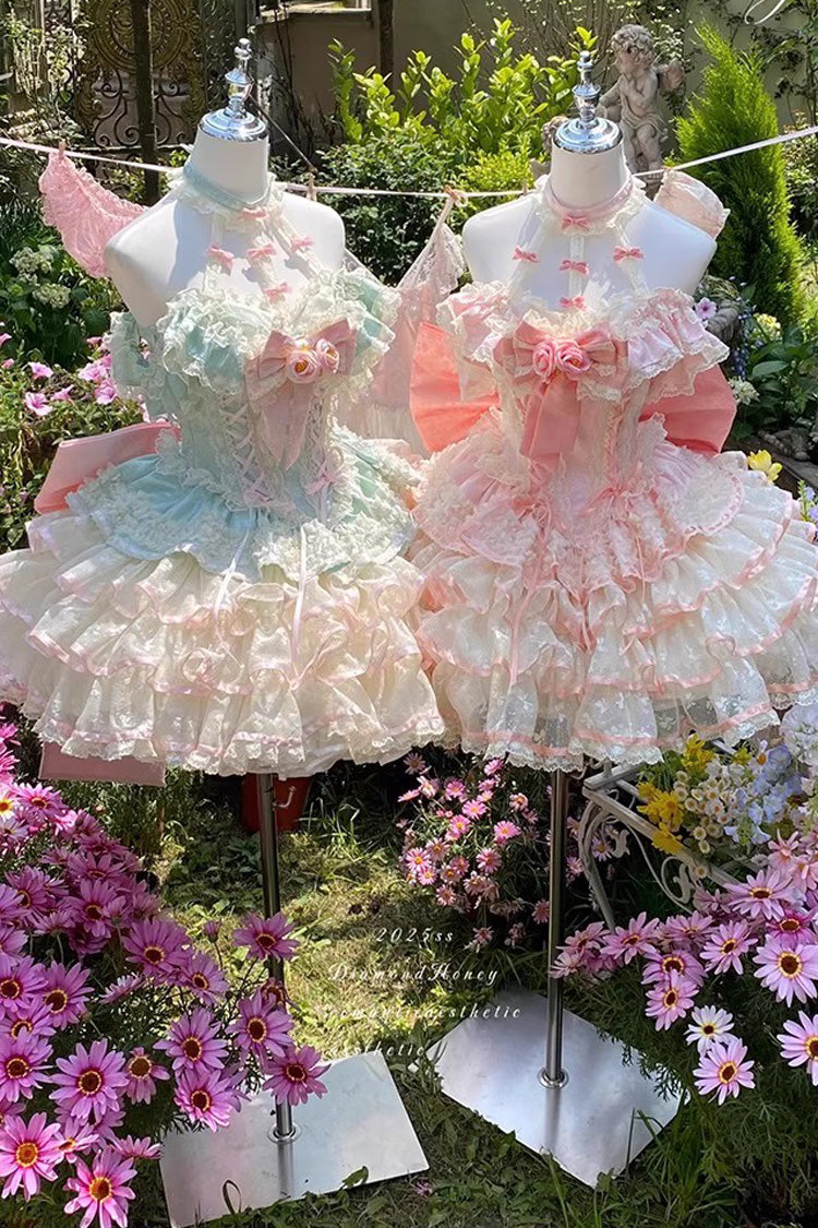 Lolita Jumper Skirt - Flower Language Of Eros, Green, Lace-Up, Halterneck, Sweet Style - additional product view 10