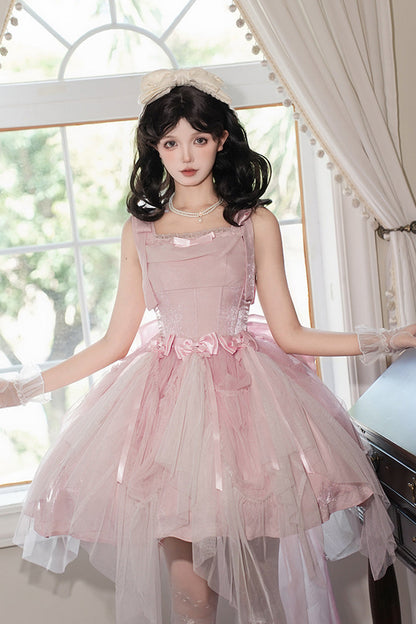 Lolita Jumper Skirt - Foamy Sea, Pink, Ruffled, Sweet Style, Bow Detail - additional product view 2