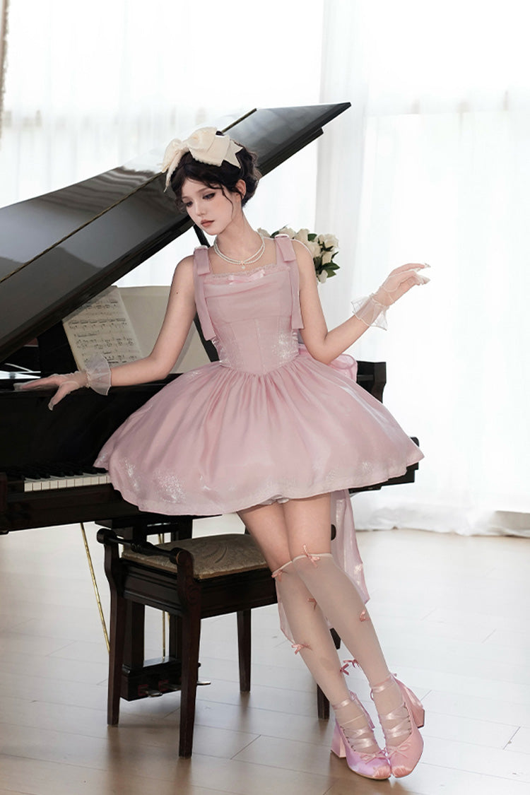 Lolita Jumper Skirt - Foamy Sea, Pink, Ruffled, Sweet Style, Bow Detail - additional product view 4