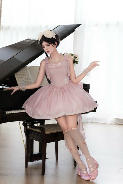 Lolita Jumper Skirt - Foamy Sea, Pink, Ruffled, Sweet Style, Bow Detail - additional product view 4