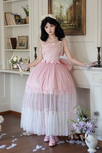 Lolita Jumper Skirt - Foamy Sea, Pink, Ruffled, Sweet Style, Bow Detail - additional product view 5